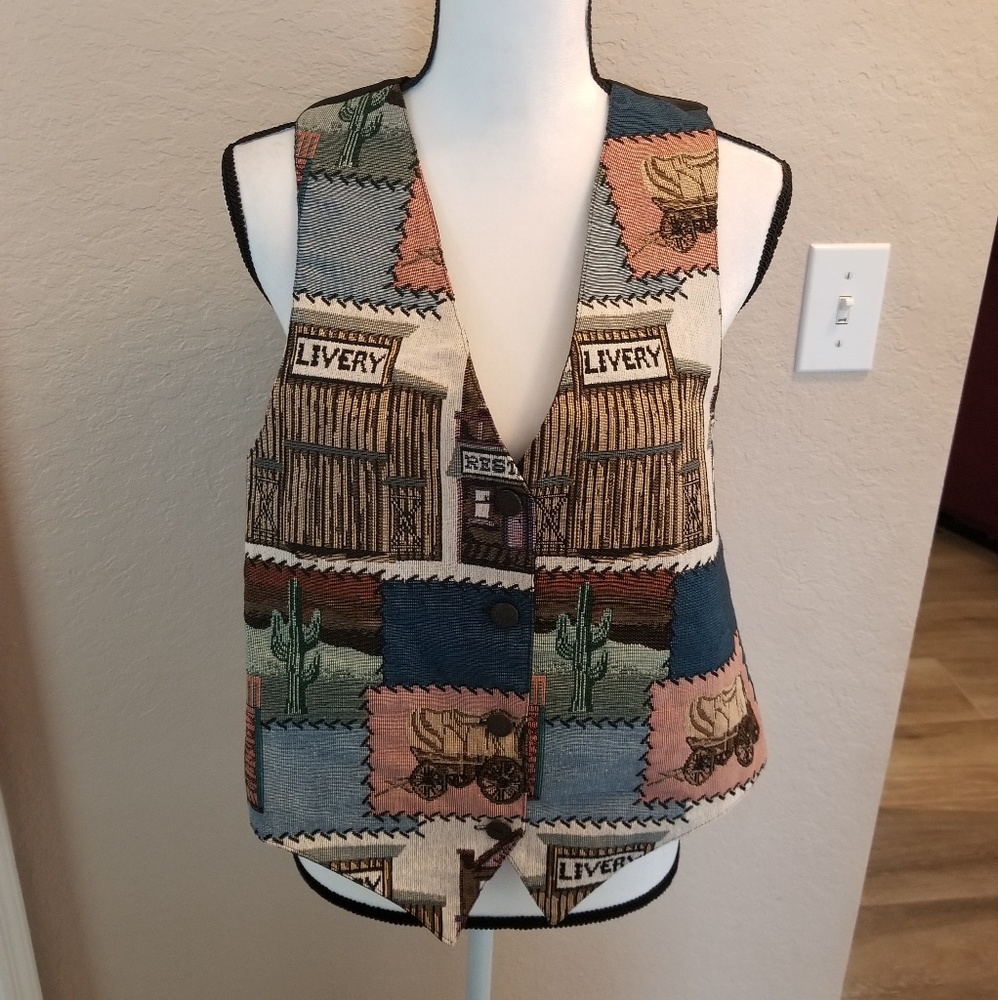 Vest, Western Theme Print, L